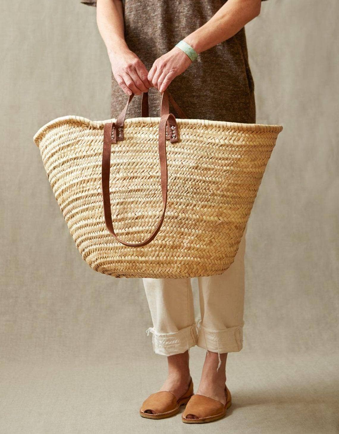 Straw tote bag, strap reusable grocery bag, woven bag