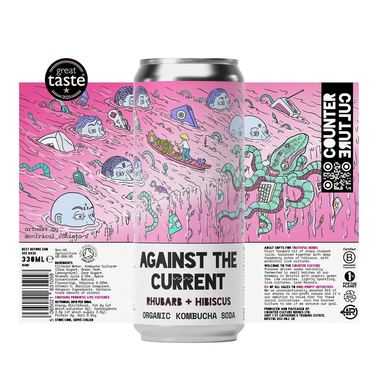 Counter Culture - Rhubarb + Hibiscus Organic Kombucha Soda 330ml