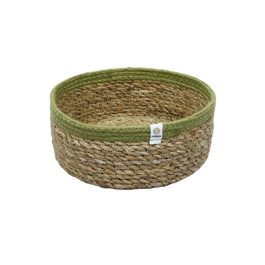 Respiin Shallow Woven Seagrass and Jute Basket Medium Natural/Green