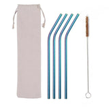 Set of 4 Stainless Steel Straws, Cleaning Brush & Bag