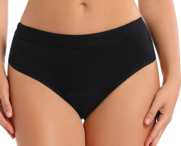 Bikini Style Reusable Period Pants - Biodegradable Bamboo Cotton Period Pants - S to 2XL: Black / S