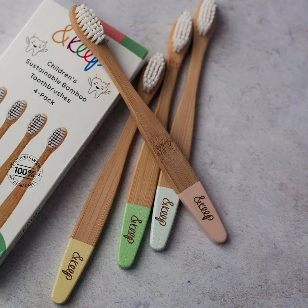 Children's Bamboo Toothbrushes - Pack of 4 Pastels