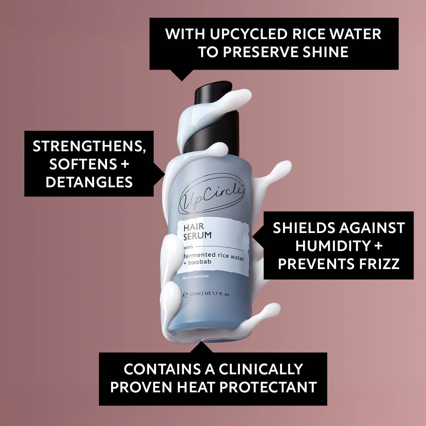 Upcircle Vegan Hair Serum Upcycled Fermented Rice Water Heat Protect: Standard / 50ml