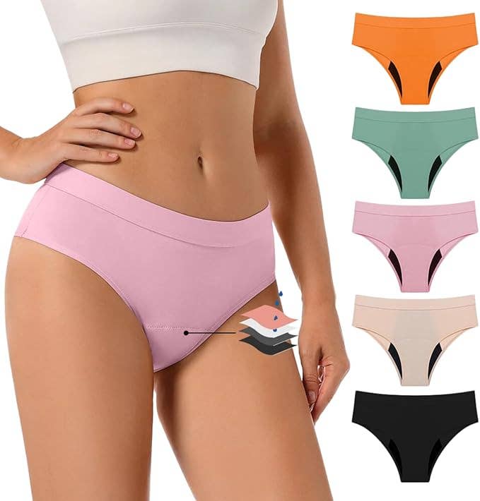 Bikini Style Reusable Period Pants - Biodegradable Bamboo Cotton Period Pants - S to 2XL: Black / S