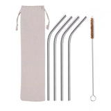 Set of 4 Stainless Steel Straws, Cleaning Brush & Bag