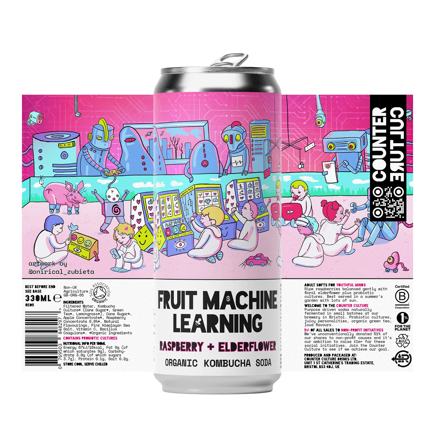 Counter Culture - Raspberry + Elderflower Organic Kombucha Soda 330ml