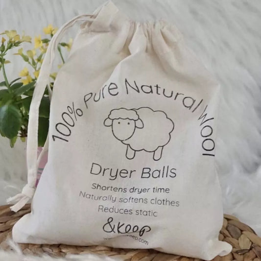 Dryer Balls -100 % pure wool Set of 3 & Cotton Storage Bag