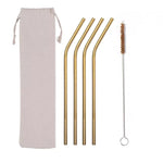 Set of 4 Stainless Steel Straws, Cleaning Brush & Bag