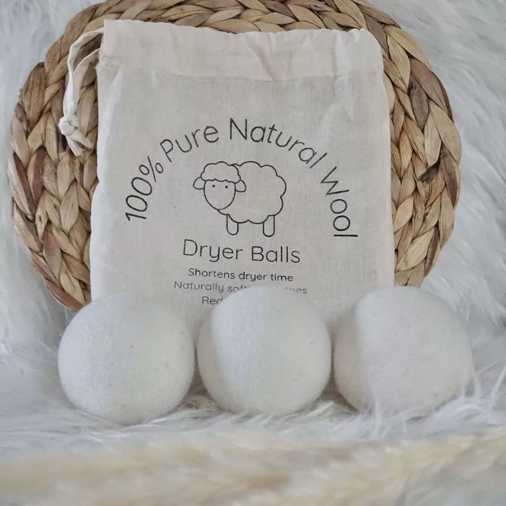 Dryer Balls -100 % pure wool Set of 3 & Cotton Storage Bag