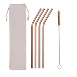 Set of 4 Stainless Steel Straws, Cleaning Brush & Bag