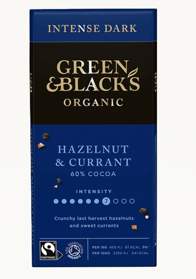 Green and Black’s Hazelnut and Currant Dark Chocolate bar 90g