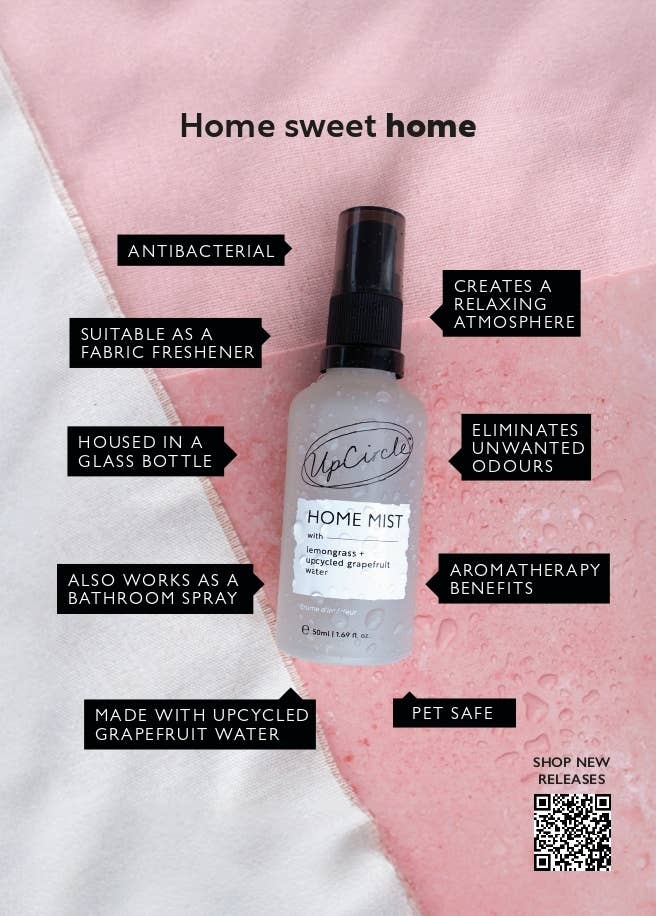 Vegan Home Mist with Lemongrass + upcycled Grapefruit Water for Stocking Filler Gift: 50ml / Standard - £27.48+VAT per Case of 6