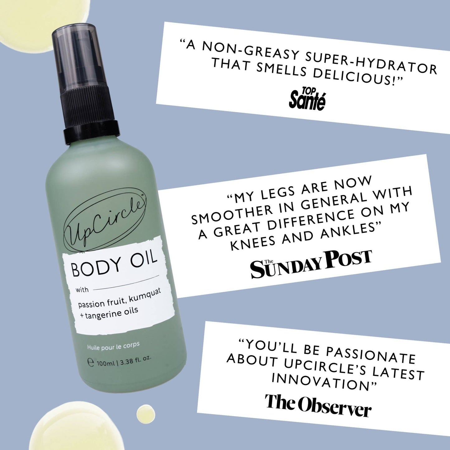 Upcircle Luxury Vegan Gift Eco Spa Body Oil with Passionfruit + Tangerine