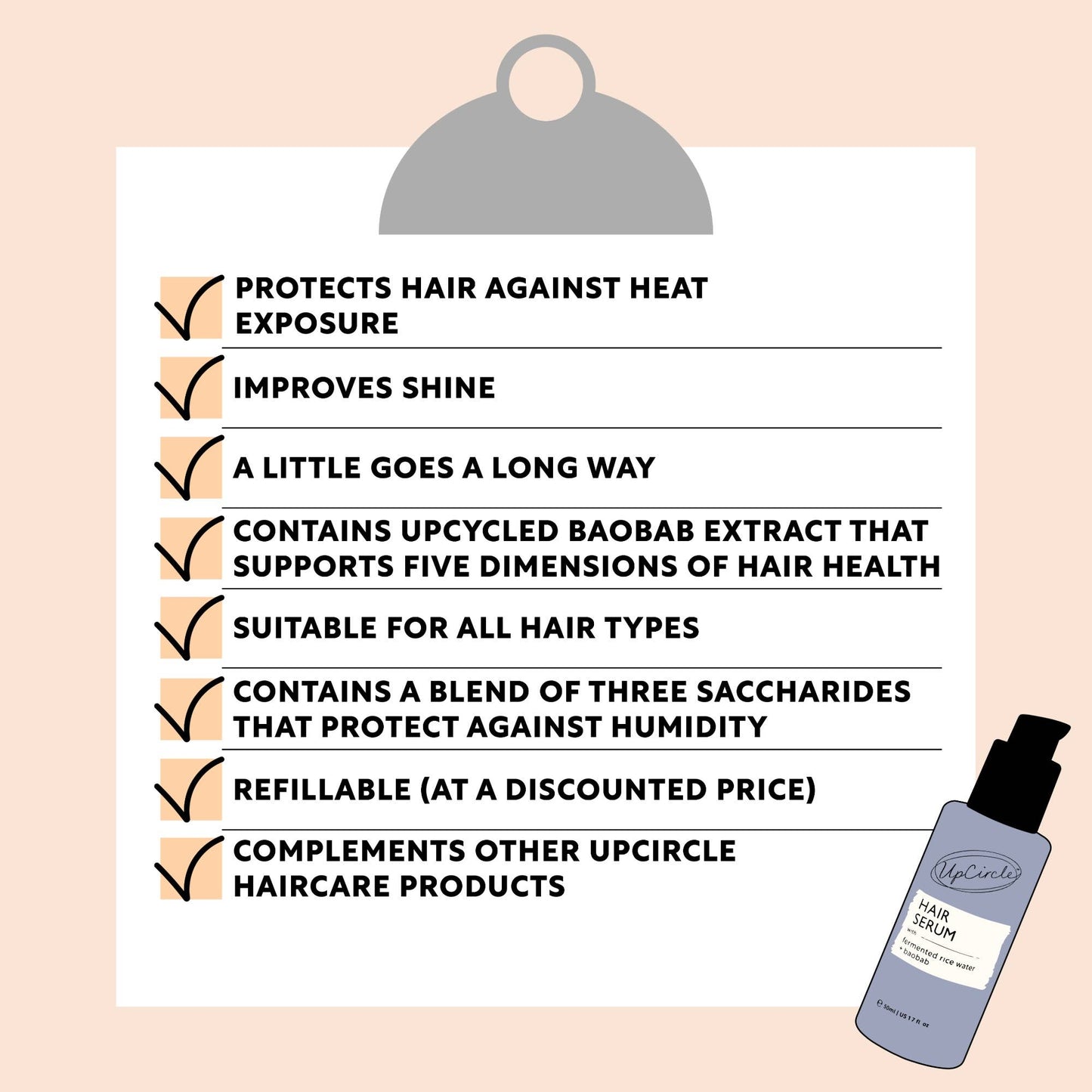 Upcircle Vegan Hair Serum Upcycled Fermented Rice Water Heat Protect: Standard / 50ml