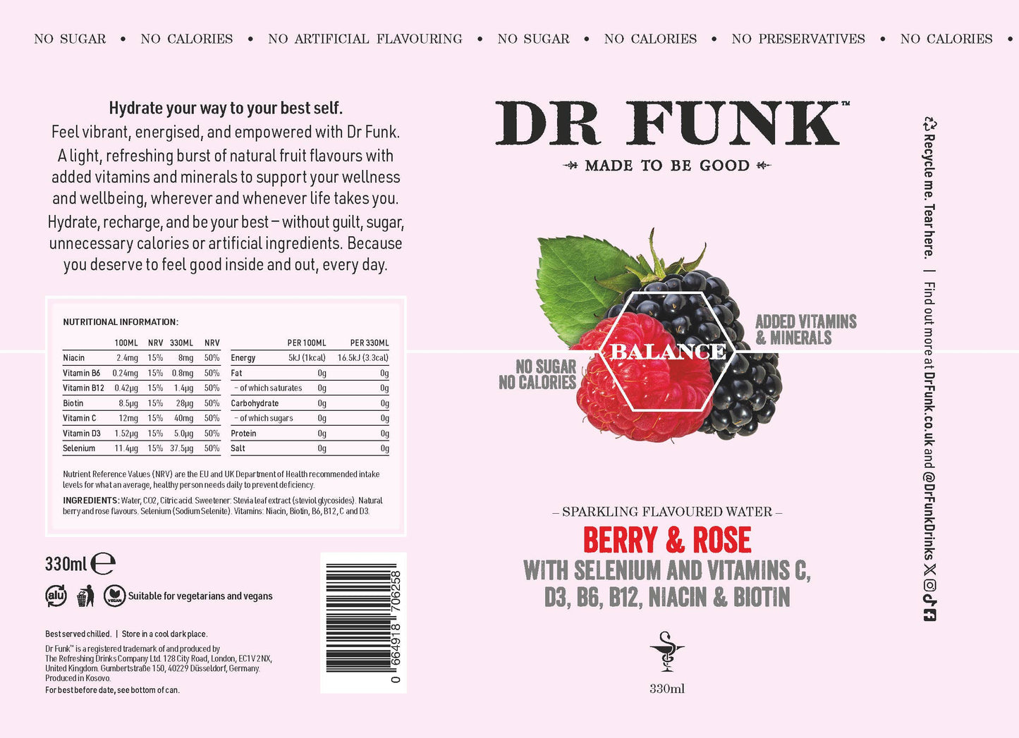 Berry & Rose flavoured water with 7 essential nutrients