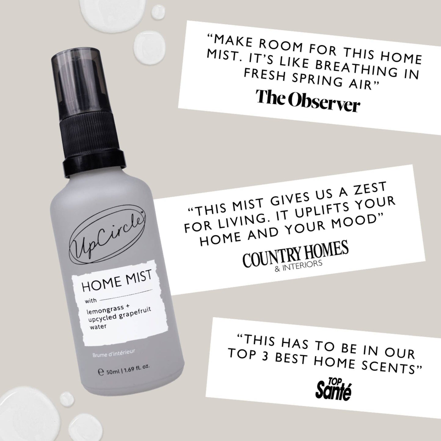 Vegan Home Mist with Lemongrass + upcycled Grapefruit Water for Stocking Filler Gift: 50ml / Standard - £27.48+VAT per Case of 6
