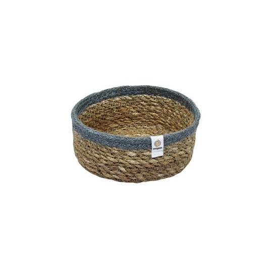 Respiin Shallow Woven Seagrass and Jute Basket Small Natural/Grey